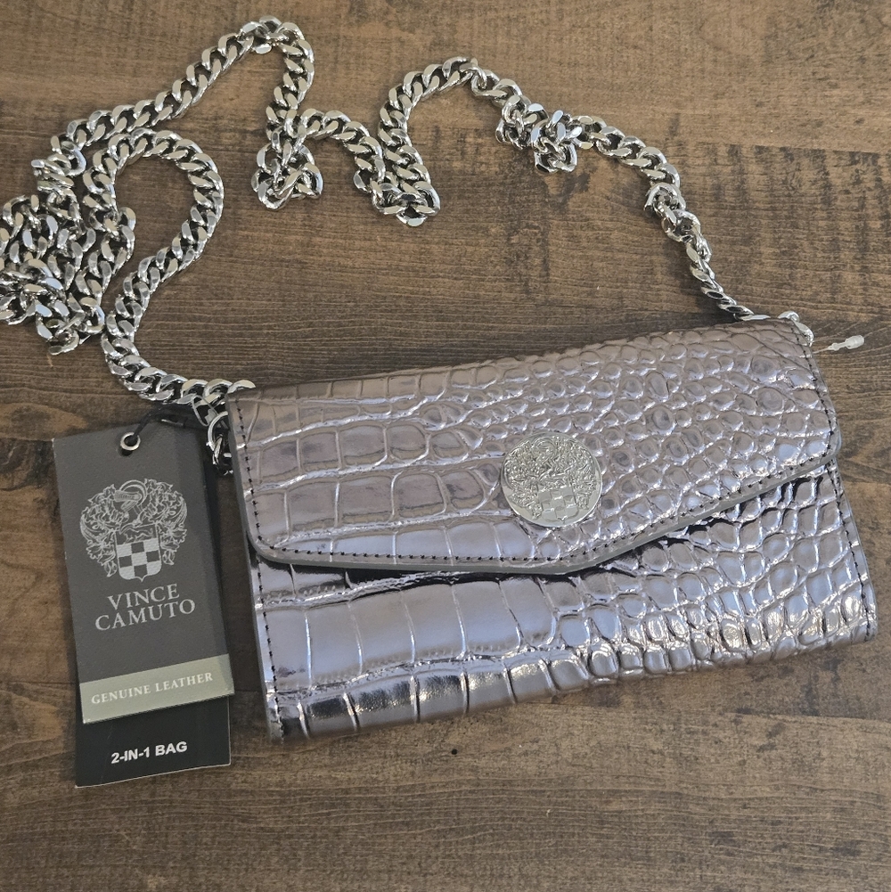 Vince Camuto Kisho Croc Embossed Leather Wallet Crossbody Front Snap Not Perfect
